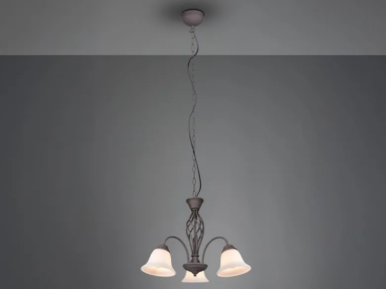 Pendelleuchte 3-flammig in Rostoptik, Glasschirme Weiß mit E14 LED, Ø 55cm