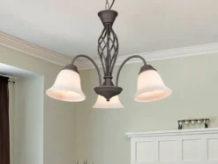 Pendelleuchte 3-flammig in Rostoptik, Glasschirme Weiß mit E14 LED, Ø 55cm