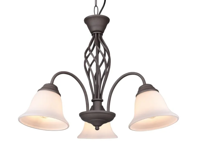 Pendelleuchte 3-flammig in Rostoptik, Glasschirme Weiß mit E14 LED, Ø 55cm