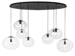 Pendelleuchte GALAXY achtflammig Kugel Glasschirme transparent Breite 166cm