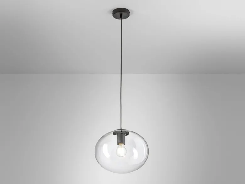 Pendelleuchte GALAXY einflammig mit Kugel Glasschirm transparent Ø 30cm