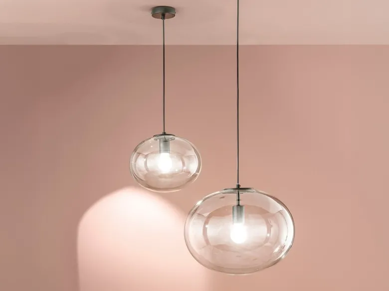 Pendelleuchte GALAXY einflammig mit Kugel Glasschirm transparent Ø 30cm