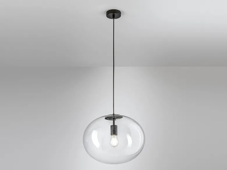 Pendelleuchte GALAXY einflammig mit Kugel Glasschirm transparent Ø 40cm