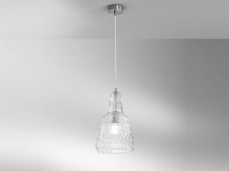Pendelleuchte GALWAY einflammig, Kristallglas Transparent facettiert, Ø 23cm