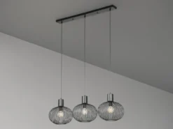 Pendelleuchte GILA 3-flammig mit Gitter Lampenschirmen Schwarz, Breite 120cm