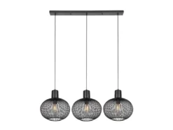 Pendelleuchte GILA 3-flammig mit Gitter Lampenschirmen Schwarz, Breite 120cm