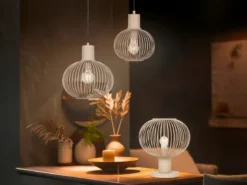 Pendelleuchte GILA mit Gitter Lampenschirm Beige Ø 33cm