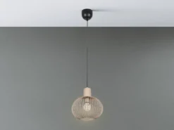Pendelleuchte GILA mit Gitter Lampenschirm Beige Ø 33cm