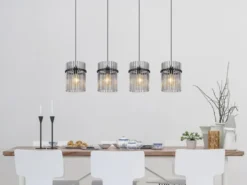 Pendelleuchte GORLEY 4-flammig mit Rauchglas Stäben, Breite 110cm