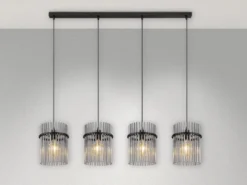 Pendelleuchte GORLEY 4-flammig mit Rauchglas Stäben, Breite 110cm