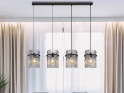 Pendelleuchte GORLEY 4-flammig mit Rauchglas Stäben, Breite 110cm
