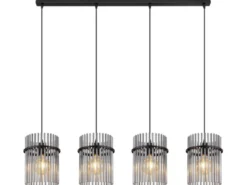 Pendelleuchte GORLEY 4-flammig mit Rauchglas Stäben, Breite 110cm