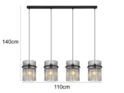 Pendelleuchte GORLEY 4-flammig mit Rauchglas Stäben, Breite 110cm