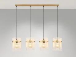 Pendelleuchte GORLEY 4-flammig mit transparenten Echtglas Stäben, Breite 110cm