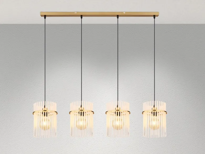 Pendelleuchte GORLEY 4-flammig mit transparenten Echtglas Stäben, Breite 110cm