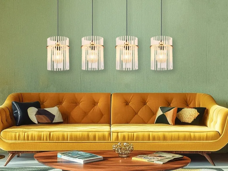 Pendelleuchte GORLEY 4-flammig mit transparenten Echtglas Stäben, Breite 110cm