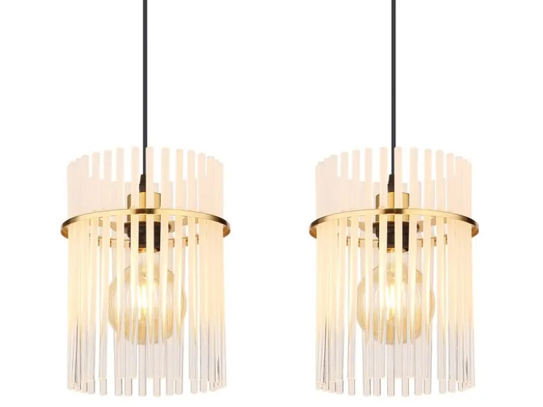 Pendelleuchte GORLEY 4-flammig mit transparenten Echtglas Stäben, Breite 110cm