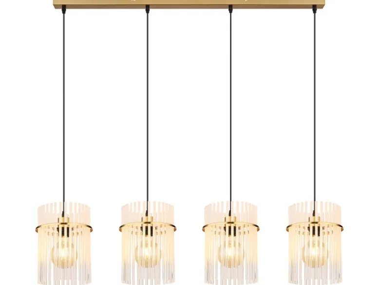 Pendelleuchte GORLEY 4-flammig mit transparenten Echtglas Stäben, Breite 110cm