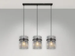 Pendelleuchte GORLEY 3-flammig mit Rauchglas Stäben, Breite 80cm
