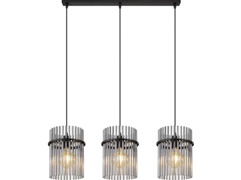 Pendelleuchte GORLEY 3-flammig mit Rauchglas Stäben, Breite 80cm