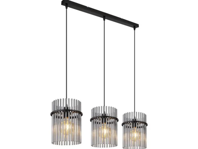 Pendelleuchte GORLEY 3-flammig mit Rauchglas Stäben, Breite 80cm