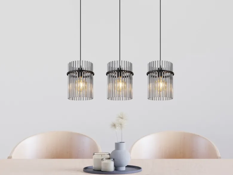 Pendelleuchte GORLEY 3-flammig mit Rauchglas Stäben, Breite 80cm