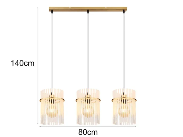 Pendelleuchte GORLEY 3-flammig mit transparenten Echtglas Stäben, Breite 80cm