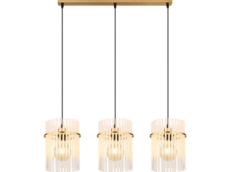 Pendelleuchte GORLEY 3-flammig mit transparenten Echtglas Stäben, Breite 80cm