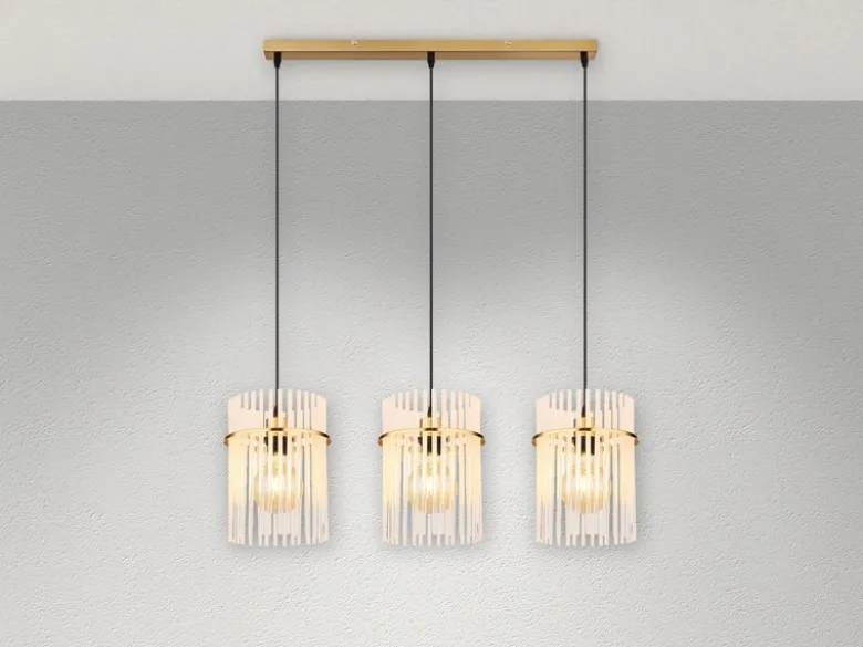 Pendelleuchte GORLEY 3-flammig mit transparenten Echtglas Stäben, Breite 80cm