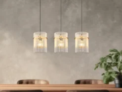 Pendelleuchte GORLEY 3-flammig mit transparenten Echtglas Stäben, Breite 80cm