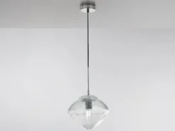 Pendelleuchte GREENWICH einflammig Relief Glasschirm in Blau, Ø 26cm