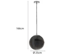 Pendelleuchte GREENWICH Relief Rauchglas Kugel Lampenschirm, Ø 25cm