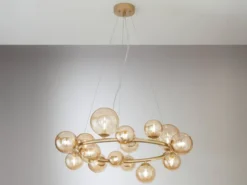 Pendelleuchte HONEY 16-flammig Gold-Glaskugeln Bernsteinfarbig, Ø 82cm