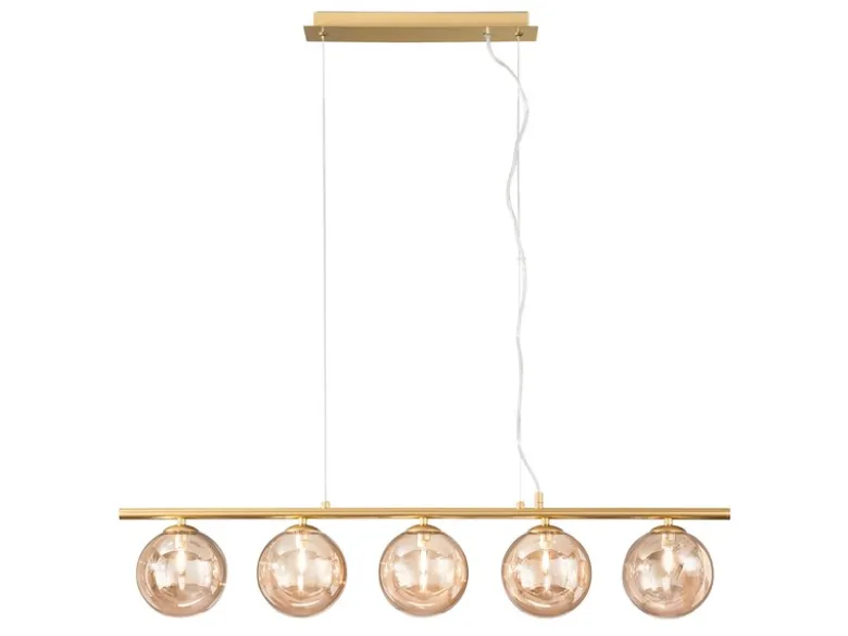 Pendelleuchte HONEY 5-flammig Gold-Glaskugeln Bernstein, Breite 100cm