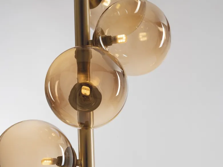 Pendelleuchte HONEY 5-flammig Gold-Glaskugeln Bernsteinfarbig, Höhe 183cm