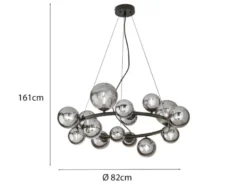 Pendelleuchte HONEY 16-flammig Schwarz-Glaskugeln Rauchglas, Ø 82cm