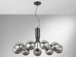 Pendelleuchte HONEY 9-flammig Schwarz mit Glaskugeln Rauchglas, Ø 83cm