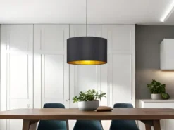 Pendelleuchte HOSTEL mit Stoff Lampenschirm Schwarz & Gold, Ø 40cm