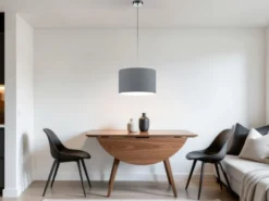 Pendelleuchte HOTEL mit Stoff Lampenschirm in Grau, Ø 40cm