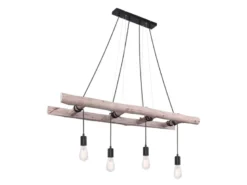 Pendelleuchte IRMGARD 4-flammig mit Leiter Holzbalken 192cm lang, Breite 115cm