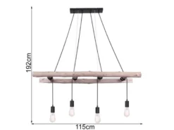 Pendelleuchte IRMGARD 4-flammig mit Leiter Holzbalken 192cm lang, Breite 115cm