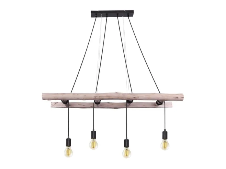 Pendelleuchte IRMGARD 4-flammig mit Leiter Holzbalken 192cm lang, Breite 115cm