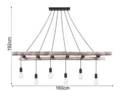 Pendelleuchte IRMGARD 6-flammig mit Leiter Holzbalken 192cm lang, Breite 160cm