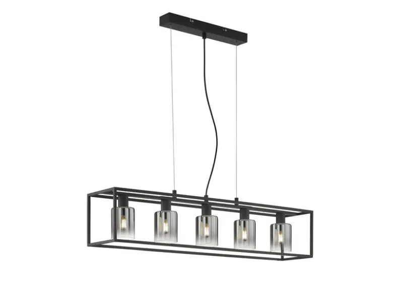 Pendelleuchte ISKA 5-flammig Schwarz mit Rauchglas, Breite 95cm