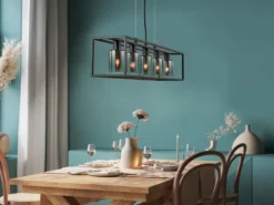 Pendelleuchte ISKA 5-flammig Schwarz mit Rauchglas, Breite 95cm