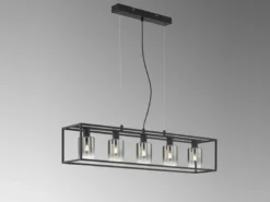 Pendelleuchte ISKA 5-flammig Schwarz mit Rauchglas, Breite 95cm