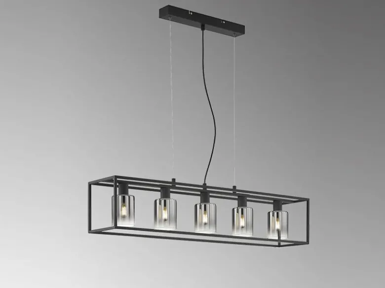Pendelleuchte ISKA 5-flammig Schwarz mit Rauchglas, Breite 95cm