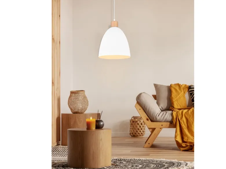 Pendelleuchte JAGGER Lampenschirm Metall/Holz Weiß, Ø 25cm