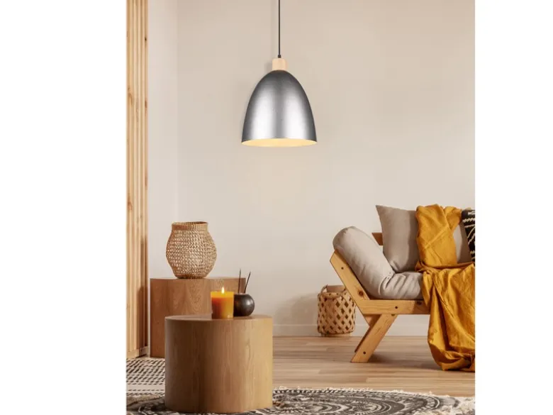 Pendelleuchte JAGGER Lampenschirm Metall/Holz Silber Antik, Ø 25cm