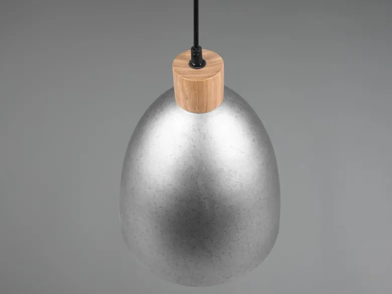 Pendelleuchte JAGGER Lampenschirm Metall/Holz Silber Antik, Ø 25cm
